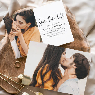 Elegantes Script Save the Date Foto Minimalistisch
