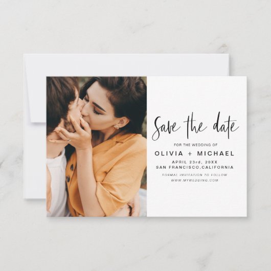 Elegantes Script Save the Date Foto Minimalistisch (Vorderseite)