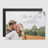 Elegantes Script Save the Date Landscape Magneteinladung (Vorne/Hinten)