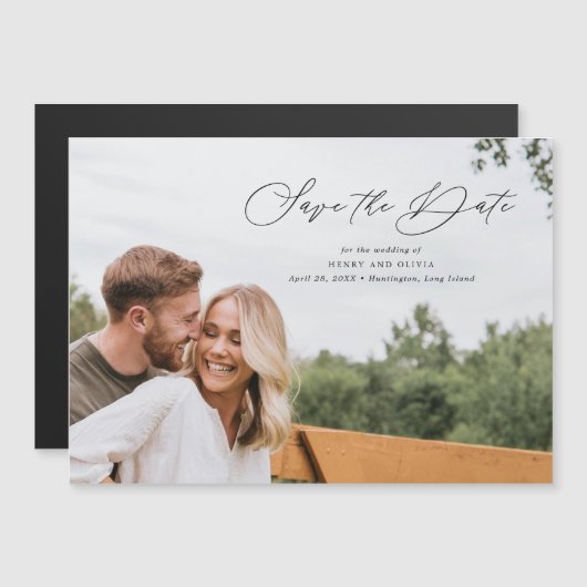 Elegantes Script Save the Date Landscape Magneteinladung (Vorne/Hinten)