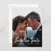 Elegantes Script Save the Date Verlobung Foto Ankündigungspostkarte (Vorne/Hinten)