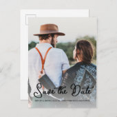 Elegantes Script Save the Date Verlobung Foto Ankündigungspostkarte (Vorne/Hinten)