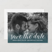 Elegantes Script Save the Date Verlobung Foto Ankündigungspostkarte (Vorne/Hinten)