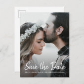 Elegantes Script Save the Date Verlobung Foto Ankündigungspostkarte (Vorne/Hinten)