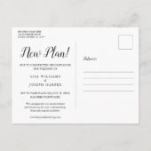 Elegantes Script Save the Date verschoben We Do Re Postkarte (Rückseite)