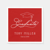 Elegantes Script Scarlet Roter Abschluss Napkins Serviette (Vorderseite)