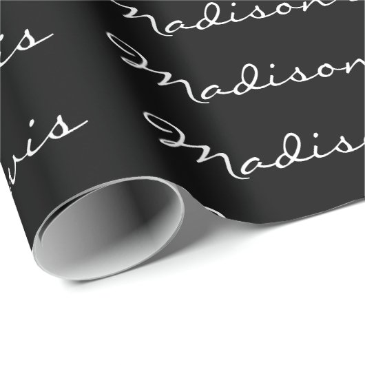Elegantes Script Schlicht Black Name Calligraphy Geschenkpapier (Rolleneckpunkt)