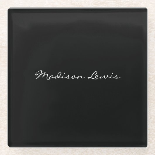 Elegantes Script Schlicht Black Name Calligraphy Glasuntersetzer (Vorderseite)