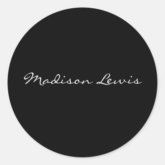 Elegantes Script Schlicht Black Name Calligraphy Runder Aufkleber (Vorderseite)