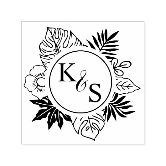 Elegantes Script Schriftart Tropical Wreath Monogr Permastempel (Design)