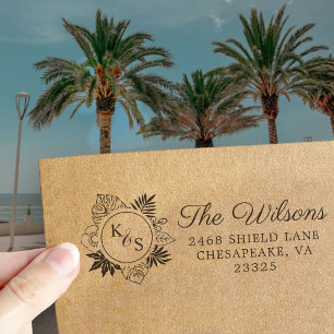 Elegantes Script Schriftart Tropical Wreath Monogr Permastempel