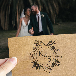 Elegantes Script Schriftart Tropical Wreath Monogr Permastempel