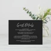 Elegantes Script Schwarz Minimal Wedding Guest Det Begleitkarte (Stehend Vorderseite)