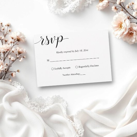 Elegantes Script Schwarz und Weiß Einfache Hochzei RSVP Karte