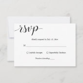 Elegantes Script Schwarz und Weiß Einfache Hochzei RSVP Karte (Vorderseite)