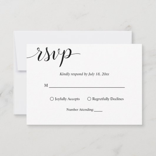 Elegantes Script Schwarz und Weiß Einfache Hochzei RSVP Karte (Vorderseite)