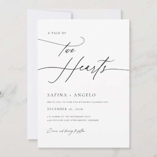 Elegantes Script Schwarz und Weiß Klassische Hochz Einladung (Vorderseite)