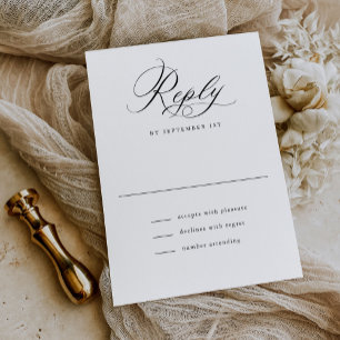 Elegantes Script Schwarz und Weiß Klassische Hochz RSVP Karte