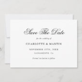 Elegantes Script Schwarz und Weiß Minimalistisch H Save The Date (Vorderseite)