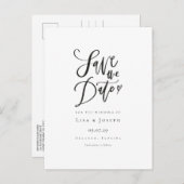 Elegantes Script, Schwarz und Weiß Save the Date Ankündigungspostkarte (Vorne/Hinten)