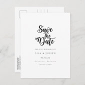 Elegantes Script, Schwarz und Weiß Save the Date Ankündigungspostkarte (Vorne/Hinten)