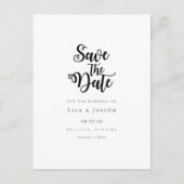 Elegantes Script, Schwarz und Weiß Save the Date Ankündigungspostkarte (Vorderseite)
