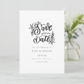 Elegantes Script, Schwarz und Weiß Save the Date Einladung (Stehend Vorderseite)