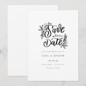 Elegantes Script, Schwarz und Weiß Save the Date Einladung (Vorne/Hinten)