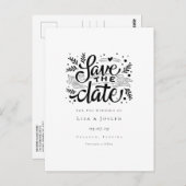 Elegantes Script, Schwarz und Weiß Save the Date Postkarte (Vorne/Hinten)