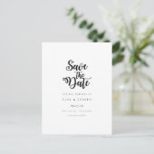 Elegantes Script, Schwarz und Weiß Save the Date Postkarte (Stehend Vorderseite)
