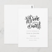 Elegantes Script, Schwarz und Weiß Save the Date Postkarte (Vorne/Hinten)