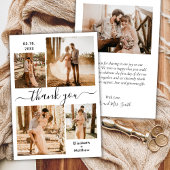 Elegantes Script Schwarz-weiß 4 Foto Collage Weddi Dankeskarte