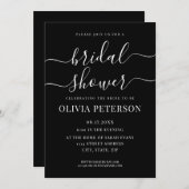 Elegantes Script, Schwarz-Weiß-Brautparty Einladung (Vorne/Hinten)