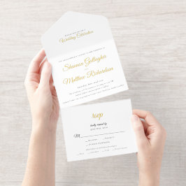 Elegantes Script Schwarz-weiß Gold Foil Hochzeit All-in-One-Einladung