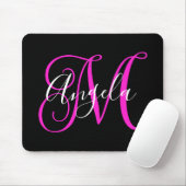 Elegantes Script Schwarz-weiß Hot Magenta Monogram Mousepad (Mit Mouse)