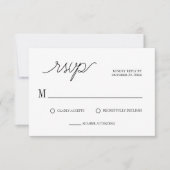 Elegantes Script Schwarz & Weiß Minimal Wedding RSVP Karte (Vorderseite)