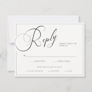 Elegantes Script Schwarz & Weiß mit Entrees Weddin RSVP Karte
