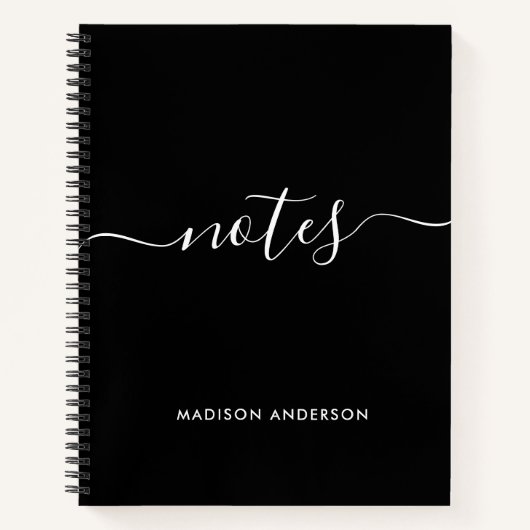 Elegantes Script Schwarz-weiß Notes Typografie Notizblock (Vorderseite)