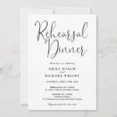 Elegantes Script Schwarz-Weiß-Probe-Dinner Einladung (Vorderseite)