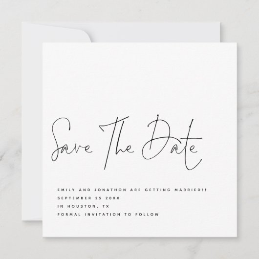 Elegantes Script Schwarz-weiß QR Hochzeitdatum Ger Einladung (Vorderseite)