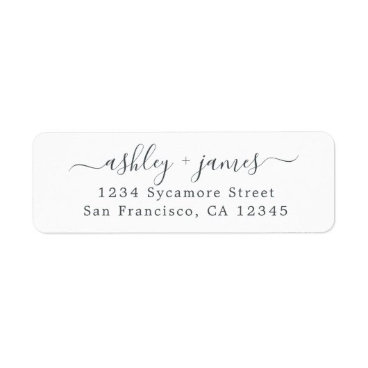 Elegantes Script-Schwarz-weiß-Rücksendeadresse-Lab (Vorne)