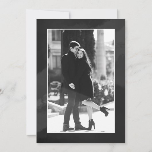 Elegantes Script Schwarz-weiß Save the Date Hochze Einladung (Rückseite)