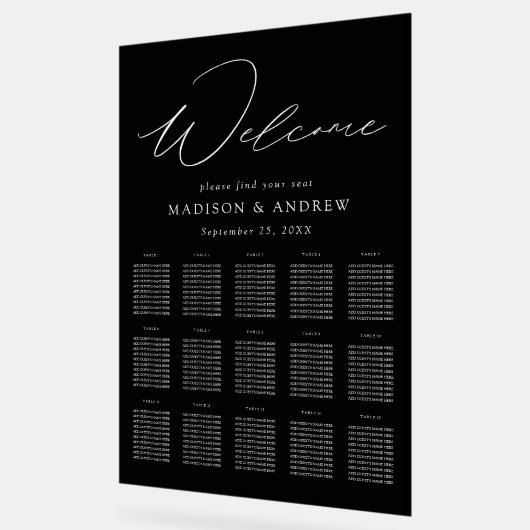 Elegantes Script Schwarz-Weiß-Sitzdiagramm Acrylschild (Winkel)