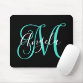 Elegantes Script Schwarz-weiß und Türkismonogramm Mousepad (Mit Mouse)