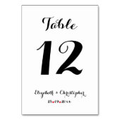 Elegantes Script Schwarz-weiß Wedding Brautparty Tischnummer (Rückseite)