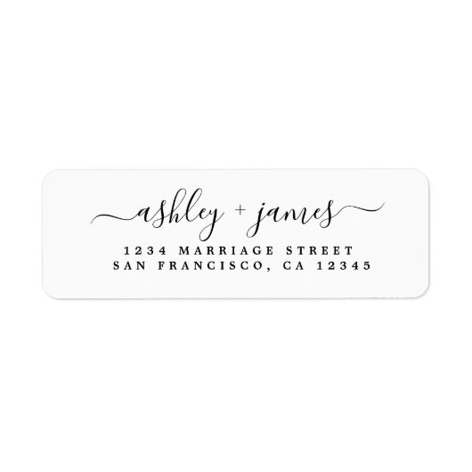Elegantes Script Schwarz-weiß Wedding Rücksendeadr (Vorne)