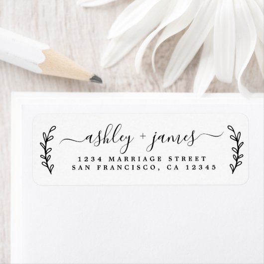 Elegantes Script Schwarz-weiß Wedding Rücksendeadr (Insitu)