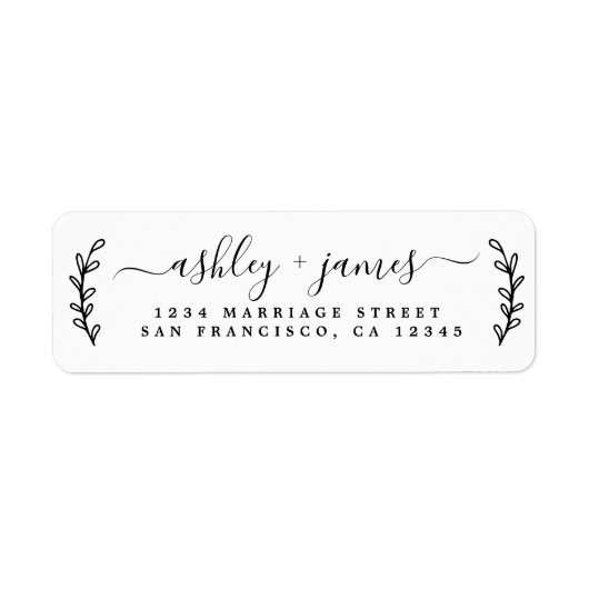 Elegantes Script Schwarz-weiß Wedding Rücksendeadr (Vorne)
