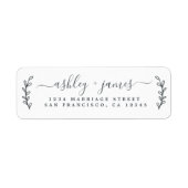 Elegantes Script Schwarz-weiß Wedding Rücksendeadr (Vorne)