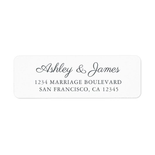 Elegantes Script Schwarz-weiß Wedding Rücksendeadr (Vorne)